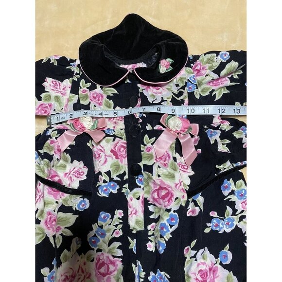 Floral Canvas Velvet Romper Buttoned Closure Bottom Jogger Vintage 6-9 Months - Picture 7 of 10